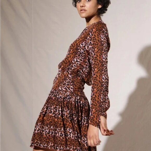 Scotch & Soda leopard drop waist flouncy dress size L - Picture 1 of 12
